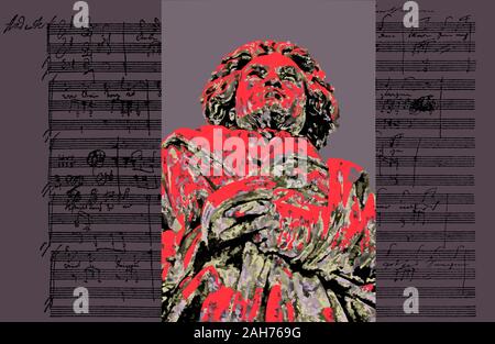 Handschriftliche musikalische Notation von Ludwig van Beethoven, love song, zärtliche Liebe, 1795, Beethoven Denkmal, Bonn, Deutschland, Stockfoto