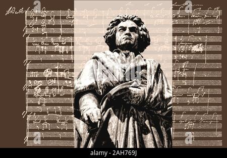 Handschriftliche musikalische Notation von Ludwig van Beethoven, love song, zärtliche Liebe, 1795, Beethoven Denkmal, Bonn, Deutschland, Stockfoto