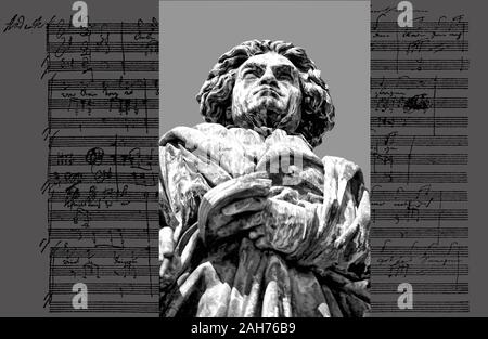 Handschriftliche musikalische Notation von Ludwig van Beethoven, love song, zärtliche Liebe, 1795, Beethoven Denkmal, Bonn, Deutschland, Stockfoto