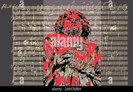 Handschriftliche musikalische Notation von Ludwig van Beethoven, love song, zärtliche Liebe, 1795, Beethoven Denkmal, Bonn, Deutschland, Stockfoto