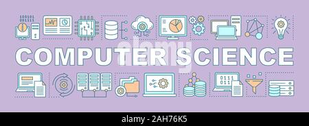Computer Wissenschaft Wort Konzepte Banner. Datenbank. Analyse der Daten. Computer Engineering. Maschinelles Lernen. Große Daten. Präsentation. Isolierte Schriftzug typ Stock Vektor