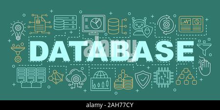 Datenbank Wort Konzepte Banner. Große Daten. Server. Maschinelles Lernen. Data Mining und Analyse. Datenbankschema. Präsentation. Isolierte Schriftzug typogra Stock Vektor
