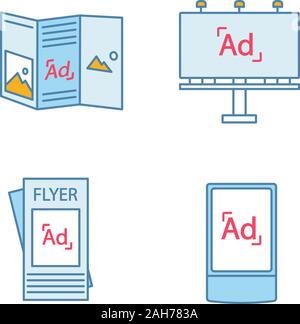 Werbung tv color Symbole gesetzt. Broschüre, Plakat, Strasse Werbung Leuchtkasten. Isolierte Vektorgrafiken Stock Vektor
