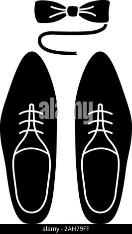 Mens Zubehör glyph Icon. Dress Code. Herrenmode. Für Männer und Mode. Schuhe und Smoking Fliege. Silhouette Symbol. Negativer Platz. Vektor isolat Stock Vektor