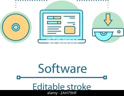 Computer software installation Konzept Symbol. Hardware. Computer Programme. Coding und Programmierung Idee dünne Linie Abbildung. Disk brennen. Optische di Stock Vektor