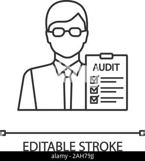 Prüfer lineare Symbol. Finanzielle Kontrolle. Dünne Linie Abbildung. Qualitätssicherung Service. Wirtschaftsprüfung. Buchhalter, Buchhalter. Finanzielle Bewertung. Kontur Stock Vektor