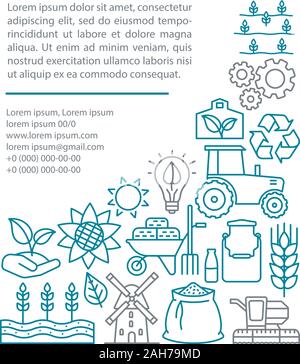 Der ökologische Landbau Artikel Seite vektor Vorlage. Die Landwirtschaft. Broschüre, Zeitschrift, Broschüre Design Element mit linearen Symbole und Textfelder. Ökologische pro Stock Vektor