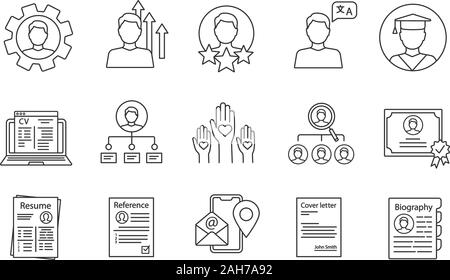 Lineare Symbole anknüpfen. Professionelle Fähigkeiten, Ausbildung, Erfahrung, Fähigkeiten. Die Beschäftigung. Headhunting, Personalberatung. Lebenslauf, Abdeckung, Referenzschreiben. Ist Stock Vektor