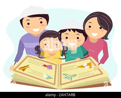 Abbildung: Stickman Familie lesen Während des Pessach Haggada Stockfoto