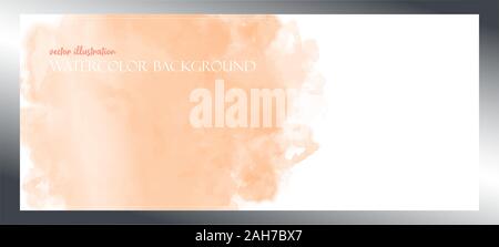 Orange Aquarell. Banner mit Freiraum für Ihre Grafiken, Untertitel. Rot und Pfirsich Farben von den Strahlen der hellen Sonne beleuchtet. Vektor. Stock Vektor