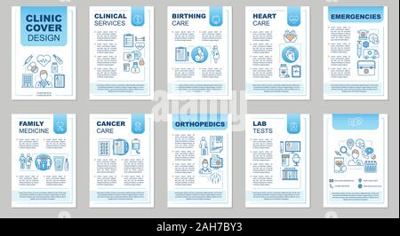 Klinik Broschüre Vorlage, Layout. Medizin und Gesundheitswesen. Flyer, Broschüre, Prospekt print Design mit linearen Abbildungen. Vektor Seitenlayouts für maga Stock Vektor