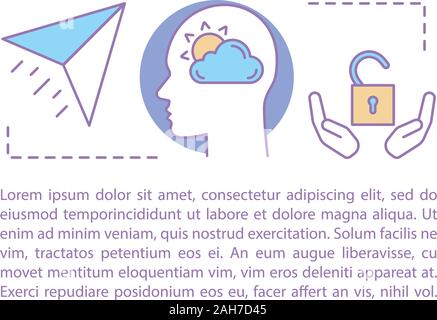 Achtsamkeit Konzept lineare Abbildung. Geist der Freiheit. Artikel, Broschüre, Zeitschrift Seite Layout mit Textfeldern. Relax, Wellness. Ruhe. Drucken Desig Stock Vektor