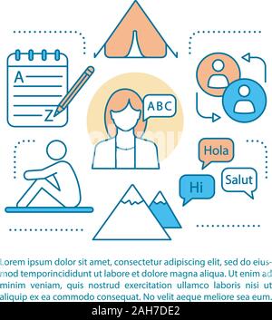 Sprache lernen Konzept lineare Abbildung. Sprechen Club. Sprachkurse, Schule. Kommunikative Fähigkeiten. Artikel, Broschüre, Zeitschrift Seite mit Te Stock Vektor