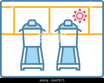 Fitnesseinrichtungen Farbe Symbol. Fitnessraum. Laufbänder. Übungen Maschinen. Isolierte Vector Illustration Stock Vektor