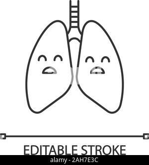 Traurige menschliche Lungen lineare Symbol. Erkrankungen der Atemwege, Probleme. Dünne Linie Abbildung. Ungesunde pulmonale System. Kontur Symbol. Vektor isoliert outli Stock Vektor