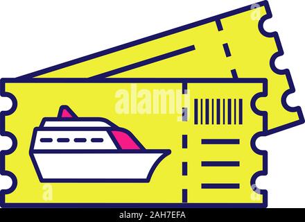 Kreuzfahrtschiff tickets Farbe Symbol. Shore Exkursionen, Führungen Tickets. Ocean Liner, Boot Bordkarte. Isolierte Vector Illustration Stock Vektor