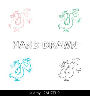 Chinesisches Neues Jahr Hand gezeichneten Symbole gesetzt. Chinesischer Drache. Farbe pinselstrich. Isolierte Vektor sketchy Abbildungen Stock Vektor