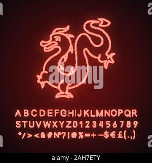 Das chinesische Neujahr Neonlicht Symbol. Chinesischer Drache. Leuchtende Zeichen mit Alphabet, Zahlen und Symbolen. Vektor isoliert Abbildung Stock Vektor