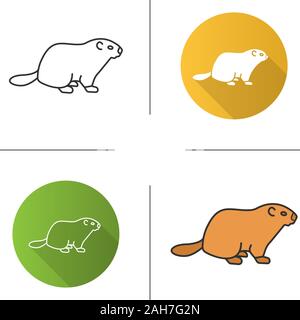 Und täglich grüßt das Murmeltier Symbol. Waldmurmeltier. Februar 2nd. Flache Bauweise, lineare und Farbe Stile. Isolierte Vektorgrafiken Stock Vektor