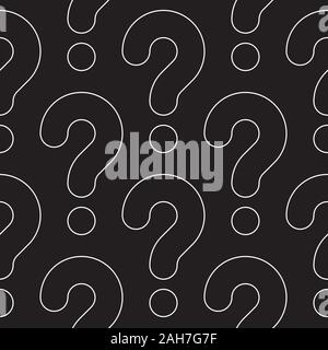Line Art Fragezeichen nahtlose Muster. Schwarze und weiße Vektor kachelbare Hintergrund. Stock Vektor