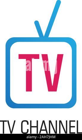 Online-TV-Kanal Logo Design Vorlage, TV-Symbol, Live Streaming, Entertainment Company, Antenne, Blau, Rot, Vektor-EPS 10. Stock Vektor