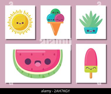Icon Set cartoons Design, Kawaii Ausdruck niedlichen Charakter lustig und emoticon Thema Vector Illustration Stock Vektor
