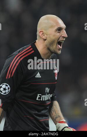 Mailand, Italien, 03. November 2010, ist ein "Siro Stadion, UEFA Champions League 2010/2011, AC Mailand - Real Madrid CF: Christian ABBIATI jubeln für das Ziel Stockfoto