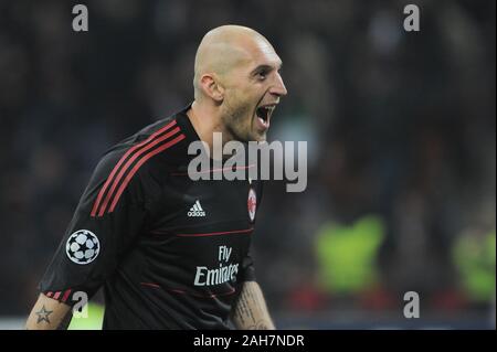 Mailand, Italien, 03. November 2010, ist ein "Siro Stadion, UEFA Champions League 2010/2011, AC Mailand - Real Madrid CF: Christian ABBIATI jubeln für das Ziel Stockfoto