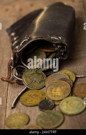 Alte Münzen Geldbörse Stockfoto