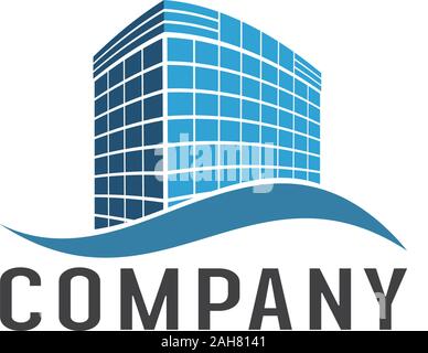 Real Estate Company Logo Design Vorlage, blaues Gebäude Eigentum. Bau Architektur Element, Wohnung, Eigentumswohnung, Vermietung, Branding, EPS 10. Stock Vektor