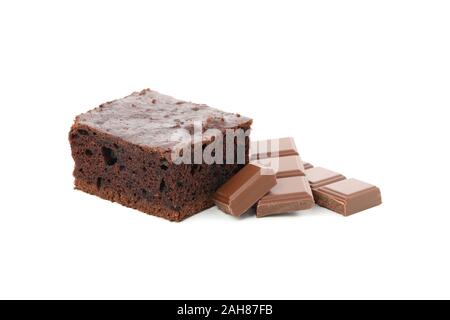 Schokolade Kuchen und Schokolade auf weißem Hintergrund Stockfoto