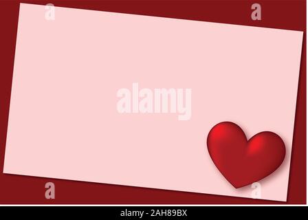Valentines Tag Karte mit 3d-rotes Herz und kopieren Sie Platz für Text, Valentines Tag Einladung Vorlage Stock Vektor
