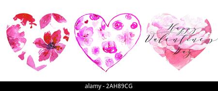 Aquarell Herzen für Hochzeit und Valentine design Stockfoto