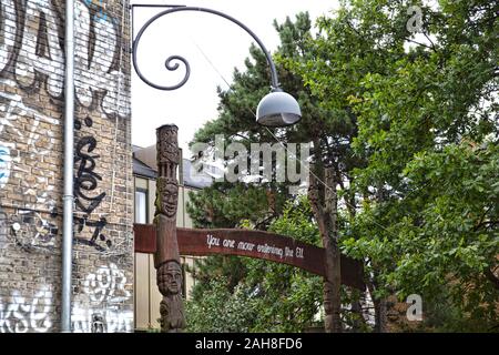 Kopenhagen, Dänemark - 12 September 2019: Christiania Bezirk zu Verlassen der EU unterzeichnen Stockfoto