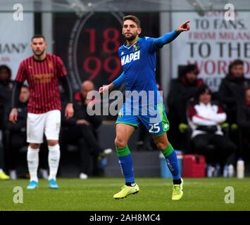 Mailand, ITALIEN - 15. Dezember 2019: Domenico Berardi Gesten während der Serie A 2019/2020 MAILAND gegen SASSUOLO im San Siro Stadium. Stockfoto