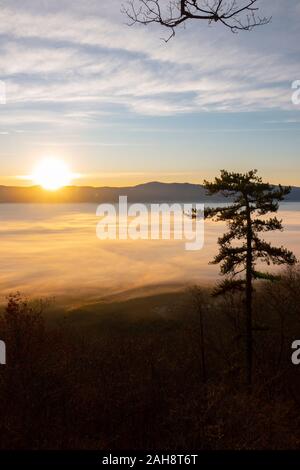 USA Virginia VA Luray Shenandoah River Valley Bodennebel das Tal Seite County sunrise Stockfoto