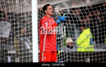 Turin, ITALIEN - 10. November 2019: Wojciech Szczesny reagiert während der Serie A 2019/2020 JUVENTUS gegen MAILAND im Allianz-Stadion. Stockfoto