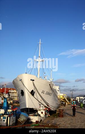 Ehemaliges Krankenhaus Schiff Gil Eannes in Marina Atlantica, Viana do Castelo, Provinz Minho, Nordportugal Stockfoto