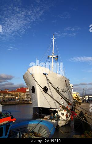 Ehemaliges Krankenhaus Schiff Gil Eannes in Marina Atlantica, Viana do Castelo, Provinz Minho, Nordportugal Stockfoto