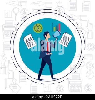 Elegante Geschäftsmann Arbeiter mit Megafon Stock Vektor