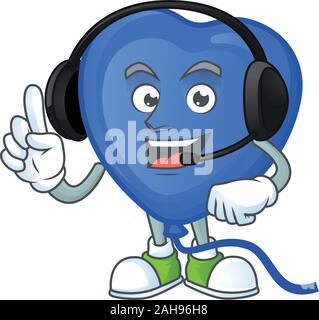 Blau liebe Ballon cute Cartoon Character Design mit Kopfhörer Stock Vektor