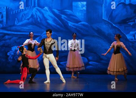 Malaga, Spanien. 26 Dez, 2019. Ballett Tänzer von St. Petersburg führen Sie auf der Bühne im ersten Akt einer Szene aus dem Schwanensee Ballett an Cervantes Theater. Das klassische Ballett St. Petersburg inszeniert von choreografin Andrei Batalov ist der höchste Ausdruck der Kultur der Russischen Tanz und kam nach Malaga Stadt als Teil der Tanz der Saison 2019-2020. Credit: SOPA Images Limited/Alamy leben Nachrichten Stockfoto