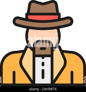 Vektor Cowboys, Sheriffs flachbild Color Line Symbol. Auf weissem Hintergrund Stock Vektor