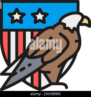 Adler mit USA Schild, Wappen von Amerika flachbild Color Line Symbol. Stock Vektor