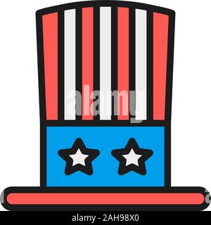 Uncle Sam hat Flachbild Color Line Symbol. Auf weissem Hintergrund Stock Vektor