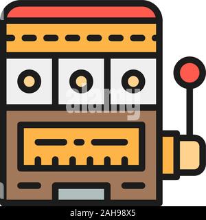 Spielautomaten, Casino flachbild Color Line Symbol. Auf weissem Hintergrund Stock Vektor