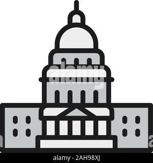 United States Capitol, berühmten amerikanischen Gebäuden flachbild Color Line Symbol. Stock Vektor