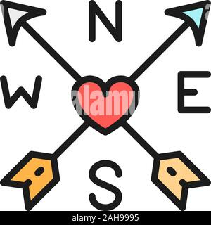 Pfeile und Herz, Tattoo Skizze flachbild Color Line Symbol. Stock Vektor