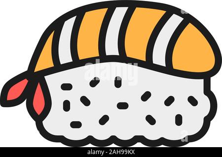 Nigiri mit Lachs Scheiben, japanische Küche flachbild Color Line Symbol. Stock Vektor