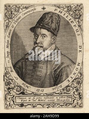 Philippe de Monte, flämischer Komponist der Madrigale der späten Renaissance, 1521-1603. Philippus de Monte. Kupferstich von Johann Theodor de Bry von Jean-Jacques Boissard der Bibliotheca Chalcographica, Johann Ammonius, Frankfurt, 1650. Stockfoto